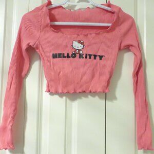 HELLO KITTY x SHEIN pink graphic print long sleeve crop top